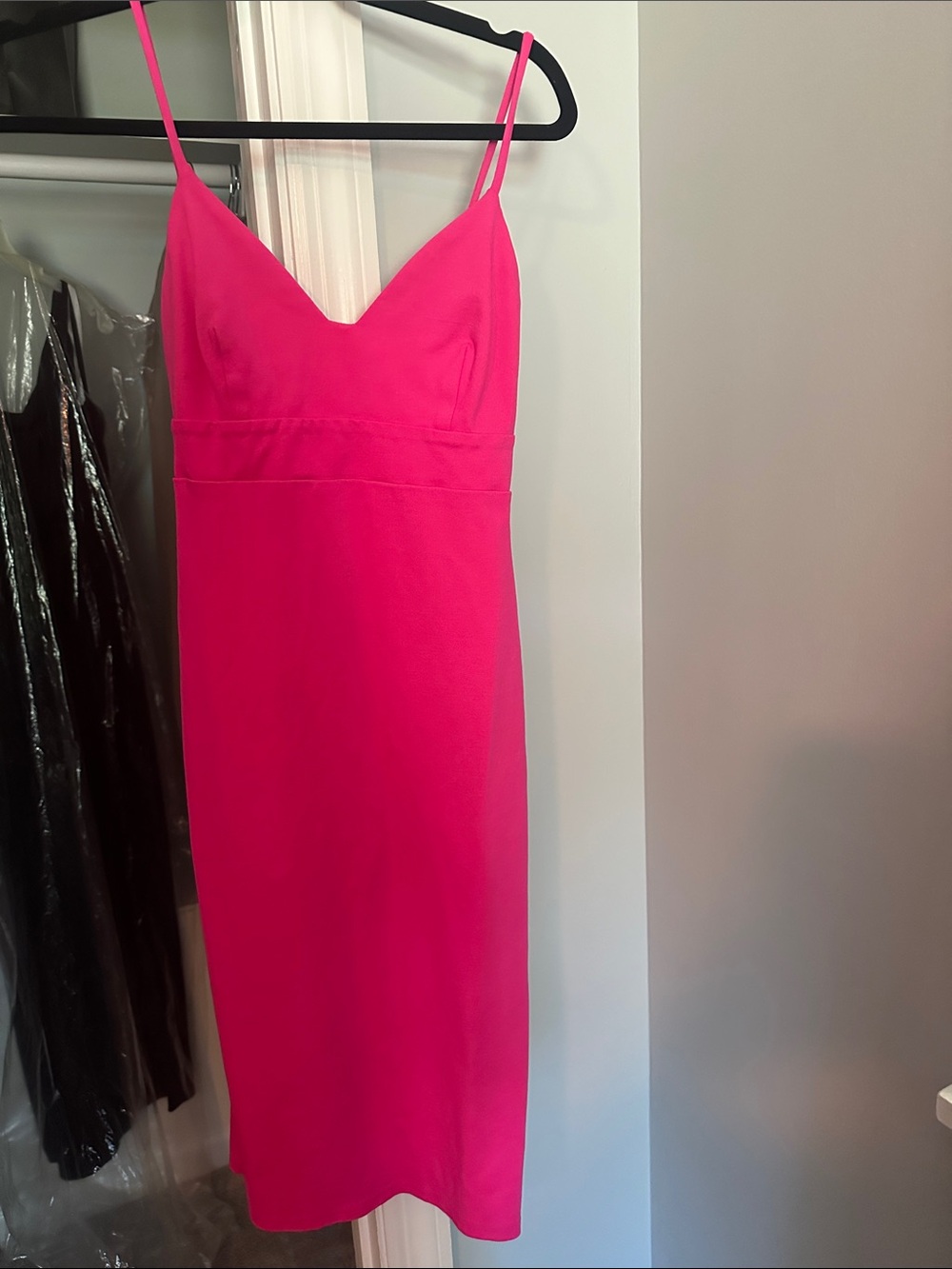 Lulu's Hot Pink Midi Slip Dress with Spaghetti Straps